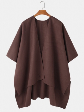 Męski Solidny Rozpinany Przód Dorywczo Wysoki Niski Obszyty Oversized Cape Cardigans