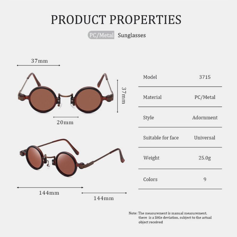 Moda Męska Outdoor Ochrona Przed Promieniowaniem Uv Ocynkowana Metalowa Rama Antypoślizgowa Noski Koło Okrągłe Okulary Przeciwsłoneczne