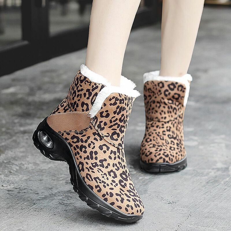 Damskie Ocieplane Antypoślizgowe Buty Leopard Slip On Short Snow Boots