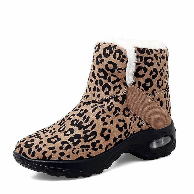 Damskie Ocieplane Antypoślizgowe Buty Leopard Slip On Short Snow Boots