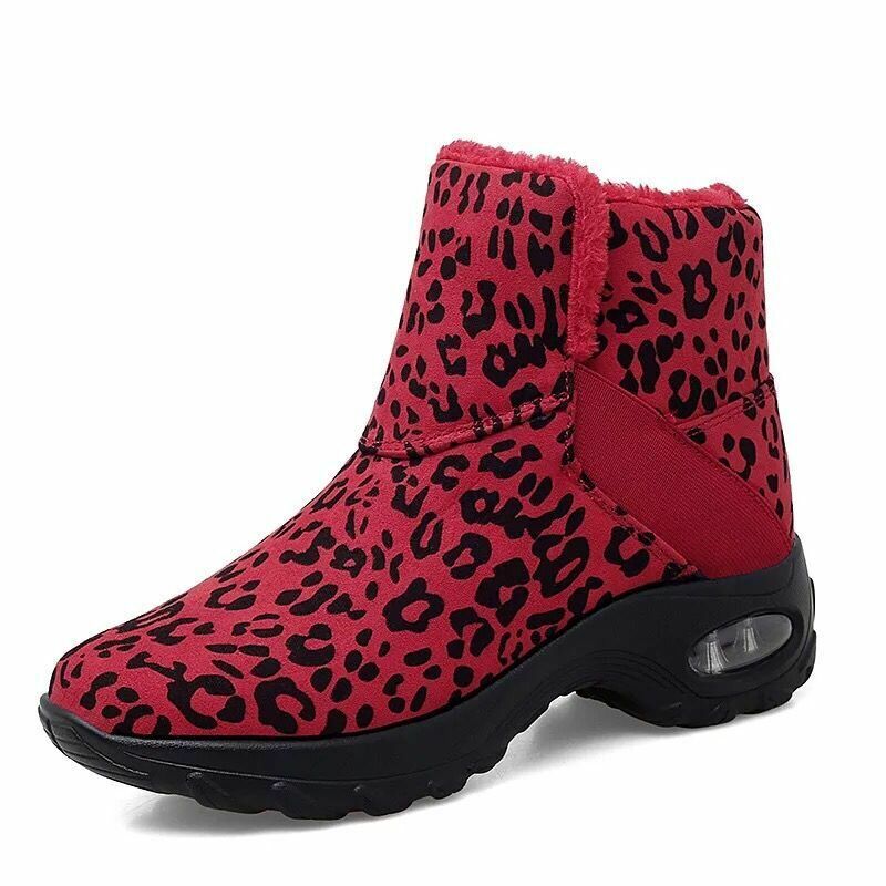 Damskie Ocieplane Antypoślizgowe Buty Leopard Slip On Short Snow Boots