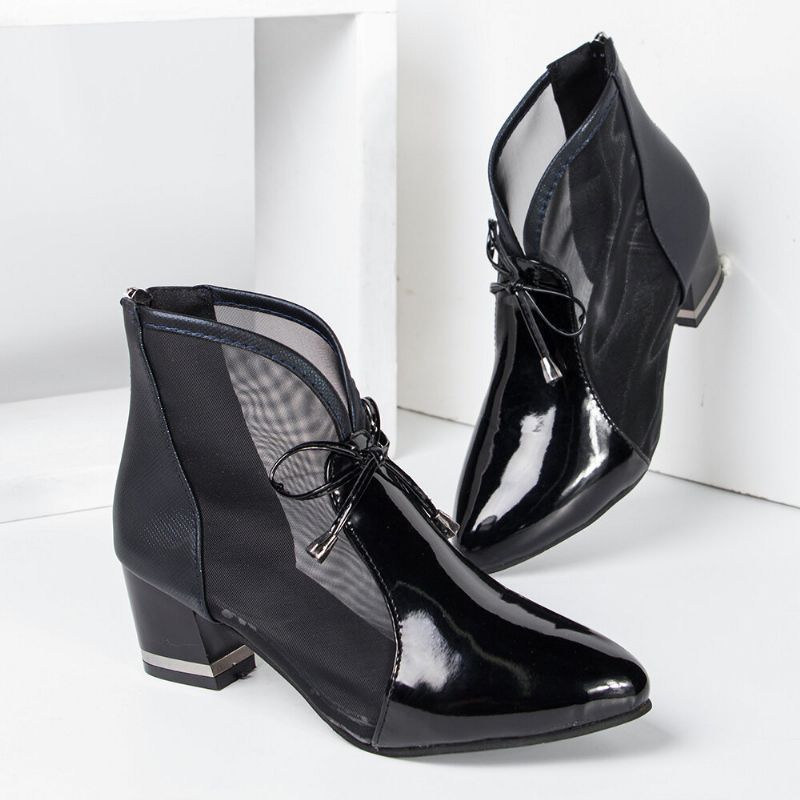 Kobiety Pointed Toe Bowknot Oddychająca Siatka Łączenie Casual Chunky Heel Boots