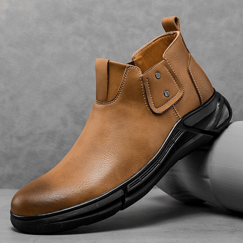 Mężczyźni Retro Skóra Bydlęca Antypoślizgowa Miękka Podeszwa Elastyczna Slip On Chelsea Boots