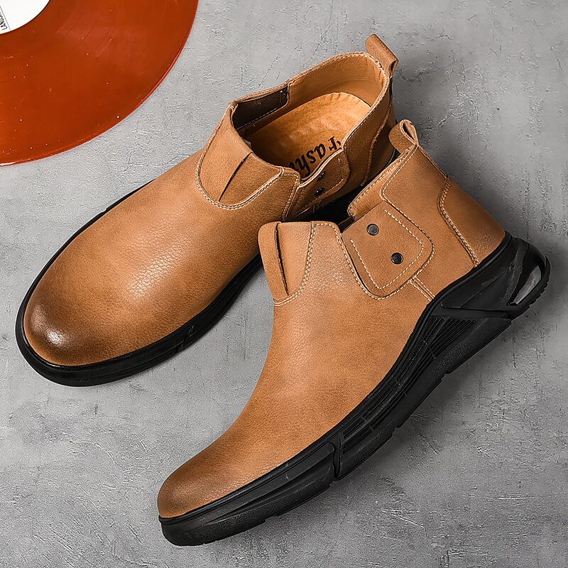 Mężczyźni Retro Skóra Bydlęca Antypoślizgowa Miękka Podeszwa Elastyczna Slip On Chelsea Boots