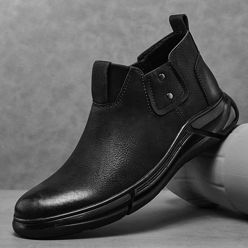 Mężczyźni Retro Skóra Bydlęca Antypoślizgowa Miękka Podeszwa Elastyczna Slip On Chelsea Boots