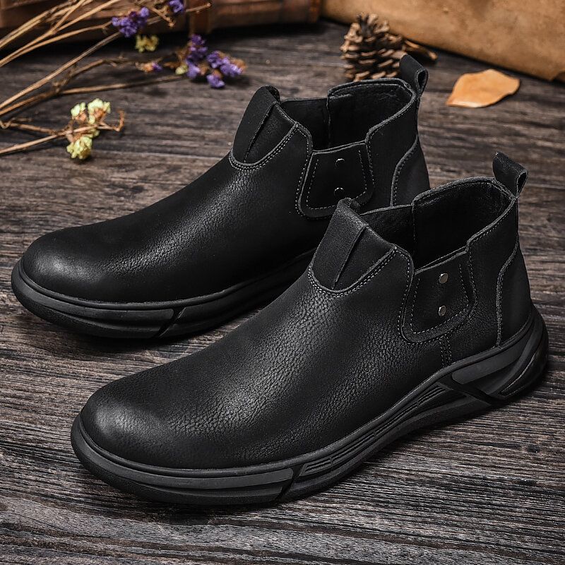 Mężczyźni Retro Skóra Bydlęca Antypoślizgowa Miękka Podeszwa Elastyczna Slip On Chelsea Boots