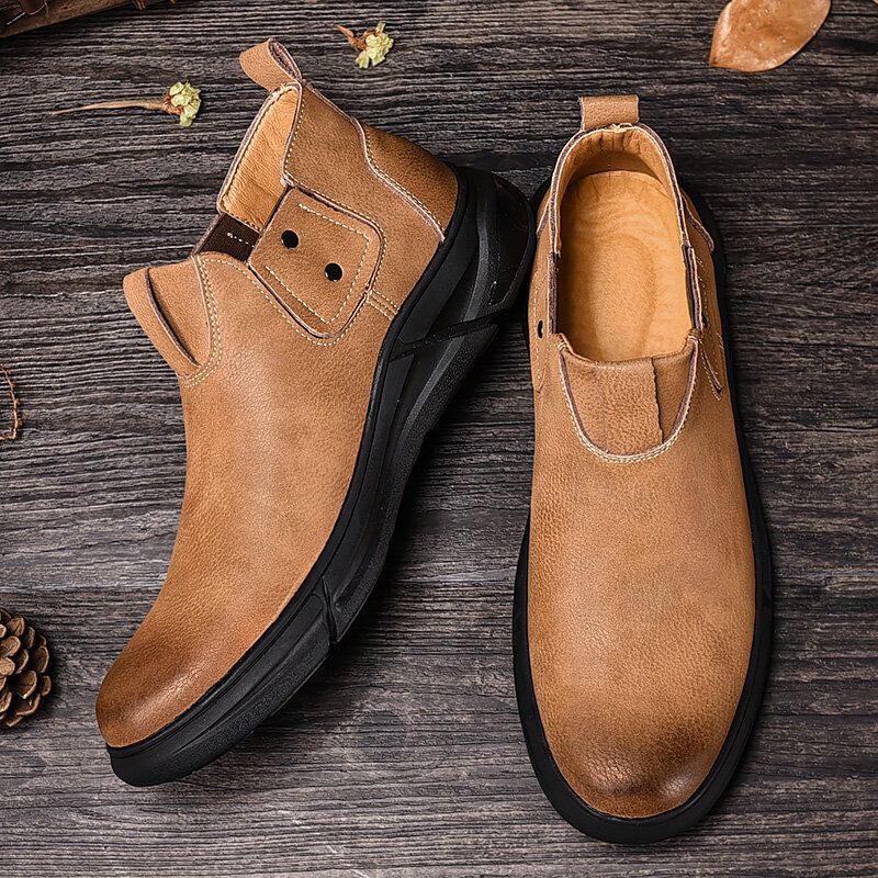 Mężczyźni Retro Skóra Bydlęca Antypoślizgowa Miękka Podeszwa Elastyczna Slip On Chelsea Boots