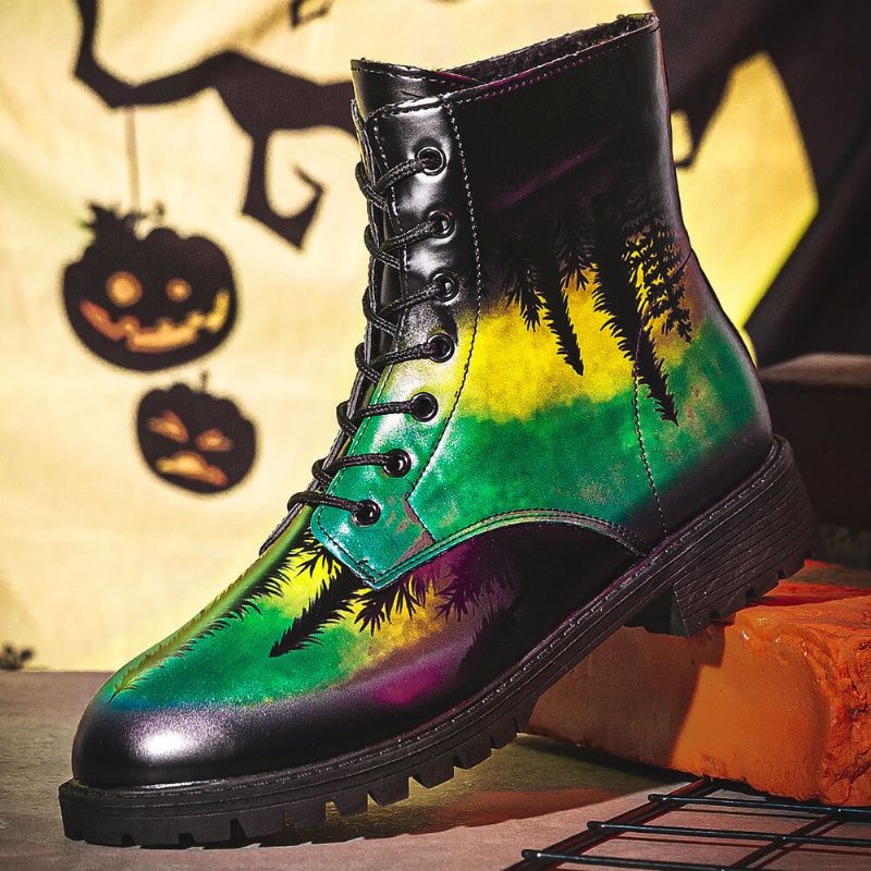 Mężczyźni Skórzane Halloween Drukowanie Miękka Podeszwa Okrągły Toe Wygodne Kolorowe Casual Martin Buty