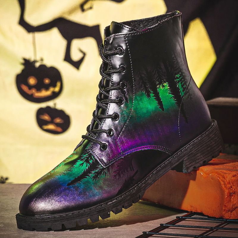 Mężczyźni Skórzane Halloween Drukowanie Miękka Podeszwa Okrągły Toe Wygodne Kolorowe Casual Martin Buty