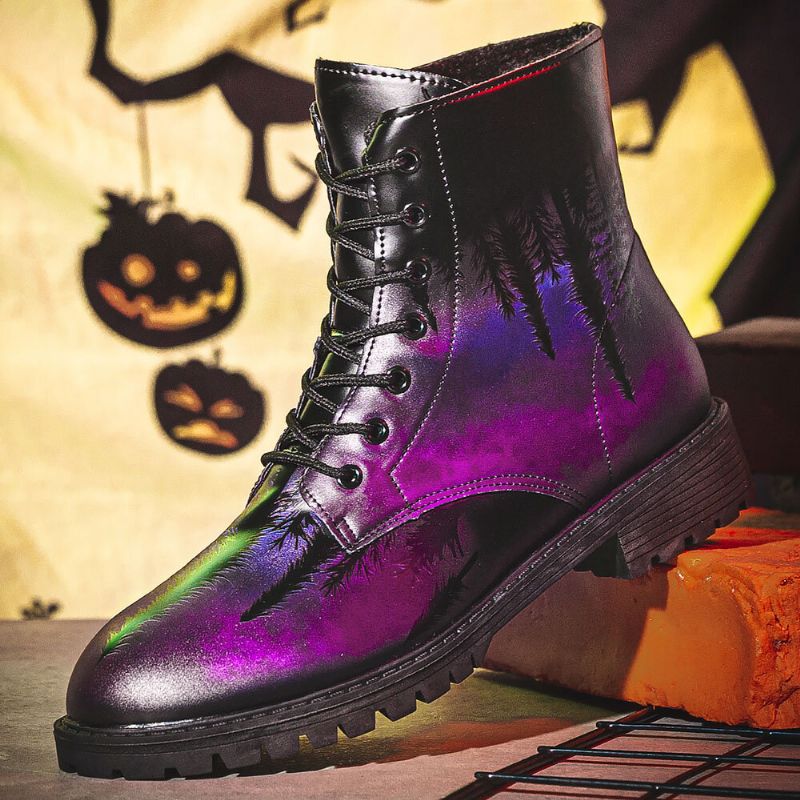 Mężczyźni Skórzane Halloween Drukowanie Miękka Podeszwa Okrągły Toe Wygodne Kolorowe Casual Martin Buty