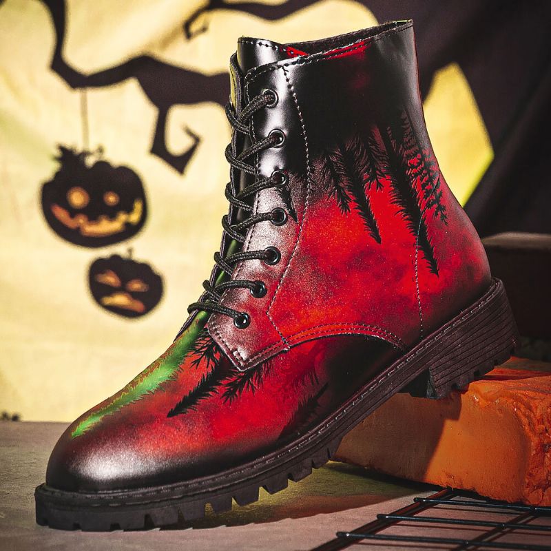 Mężczyźni Skórzane Halloween Drukowanie Miękka Podeszwa Okrągły Toe Wygodne Kolorowe Casual Martin Buty