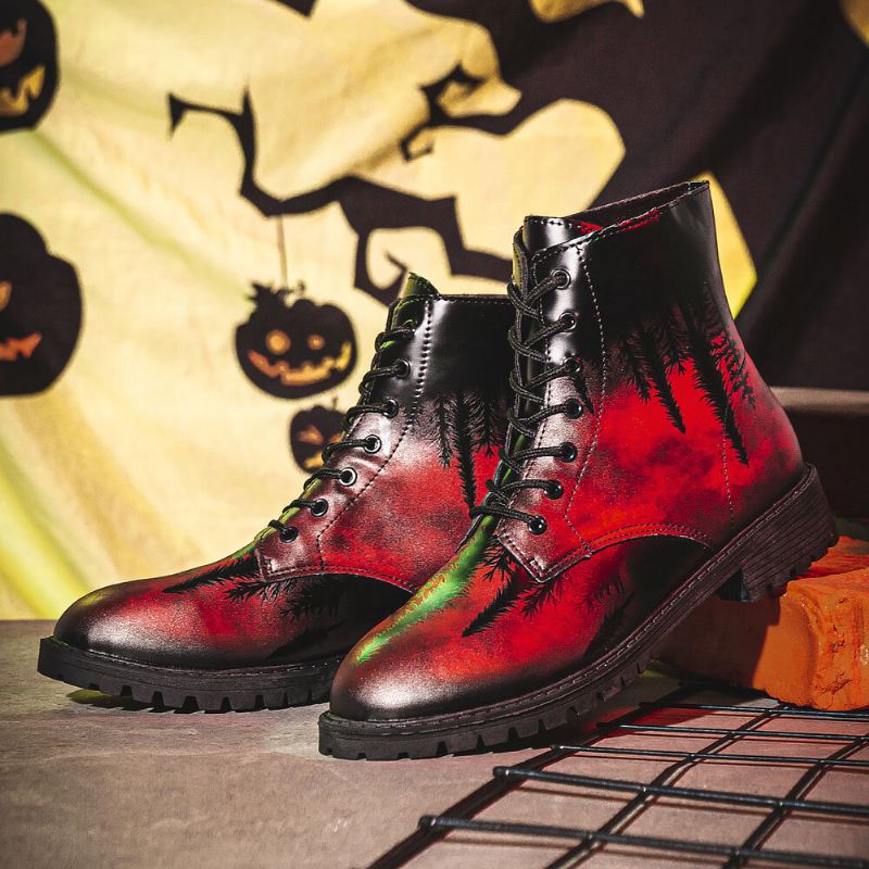 Mężczyźni Skórzane Halloween Drukowanie Miękka Podeszwa Okrągły Toe Wygodne Kolorowe Casual Martin Buty