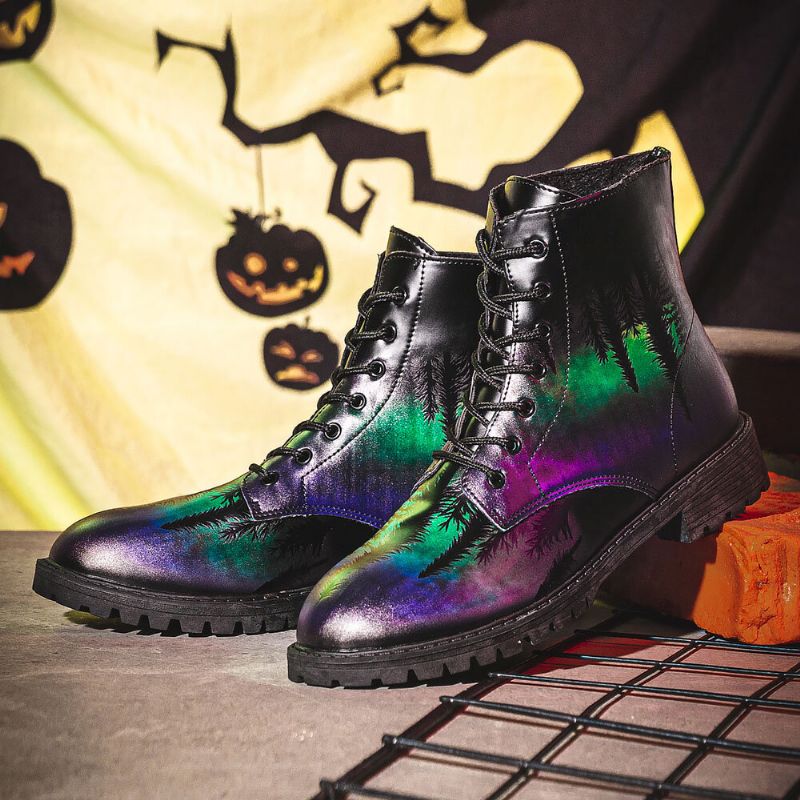 Mężczyźni Skórzane Halloween Drukowanie Miękka Podeszwa Okrągły Toe Wygodne Kolorowe Casual Martin Buty