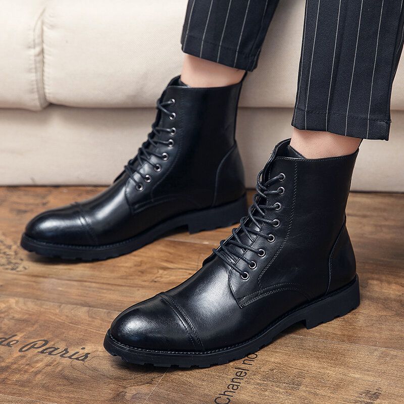 Męska Skóra Bydlęca Wygodna Miękka Podeszwa Vintage Business Lace Up Casual Boots