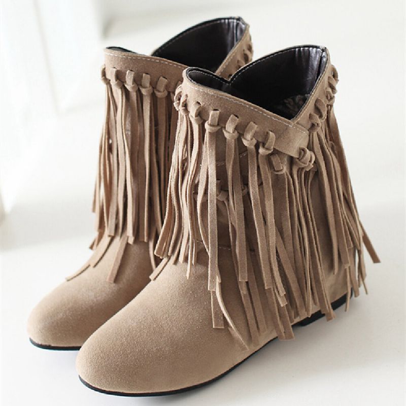 Plus Size Damskie Casual Suede Tassel Zwiększony Obcas Krótkie Buty