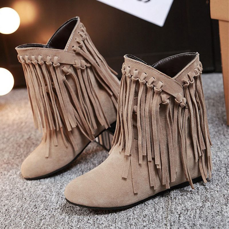 Plus Size Damskie Casual Suede Tassel Zwiększony Obcas Krótkie Buty