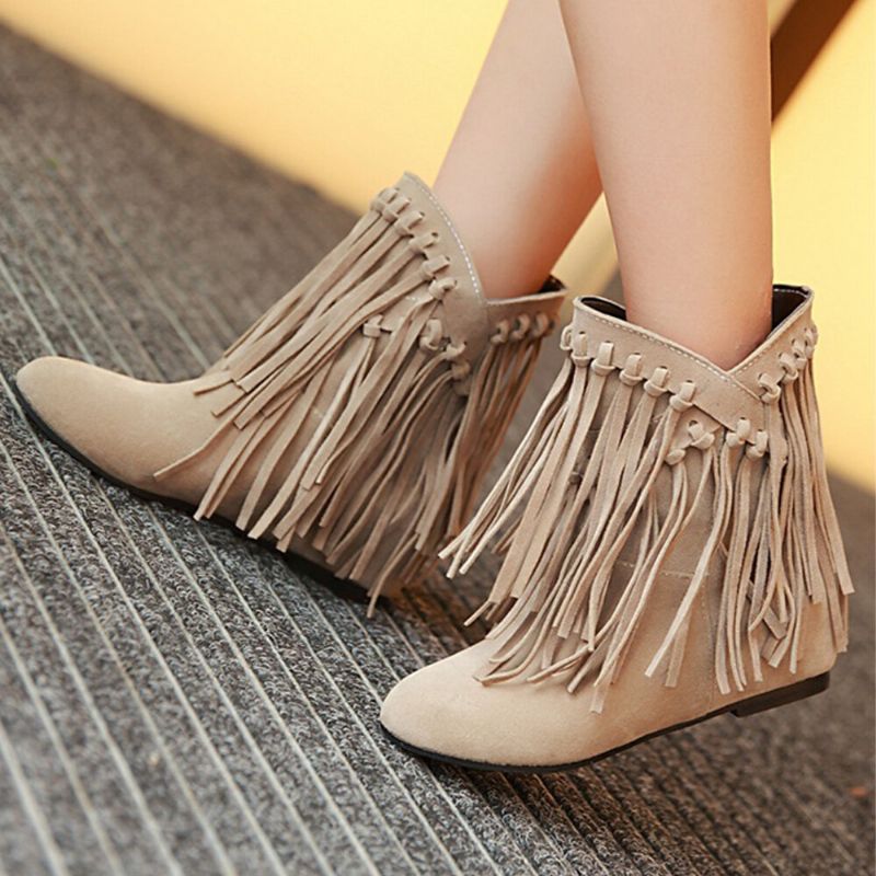 Plus Size Damskie Casual Suede Tassel Zwiększony Obcas Krótkie Buty