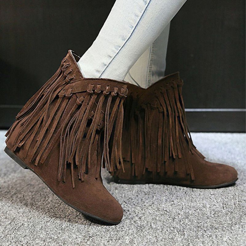 Plus Size Damskie Casual Suede Tassel Zwiększony Obcas Krótkie Buty