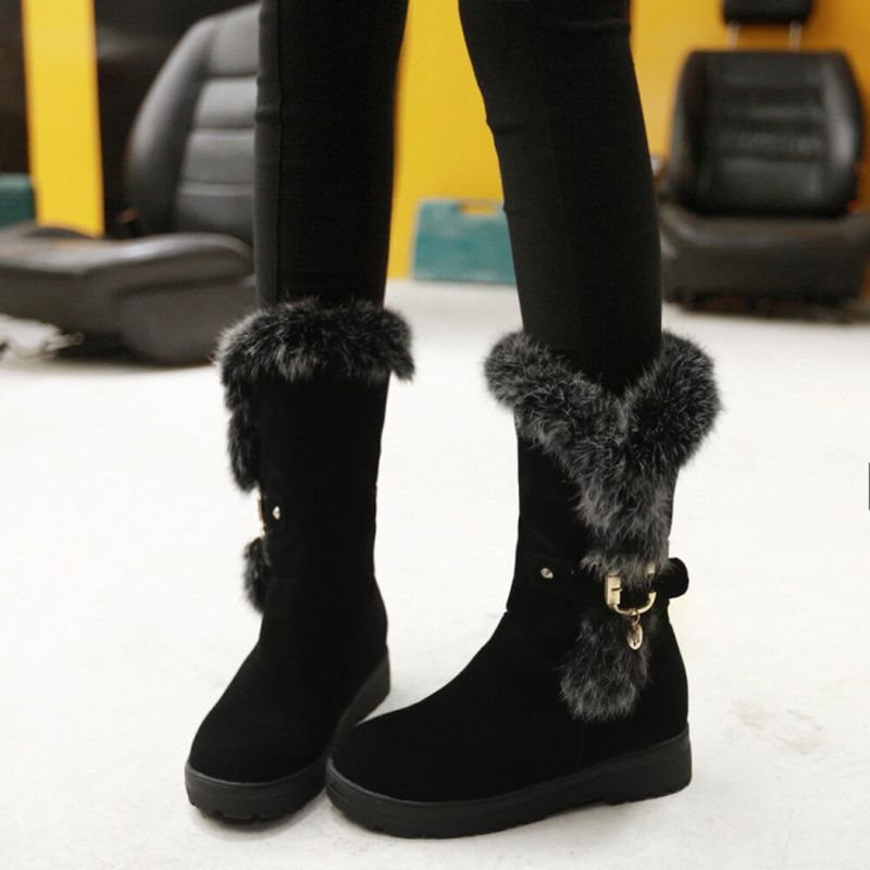 Plus Size Damskie Winter Pluszowa Podszewka Klamra Decor Zwiększona Pięta Snow Boots