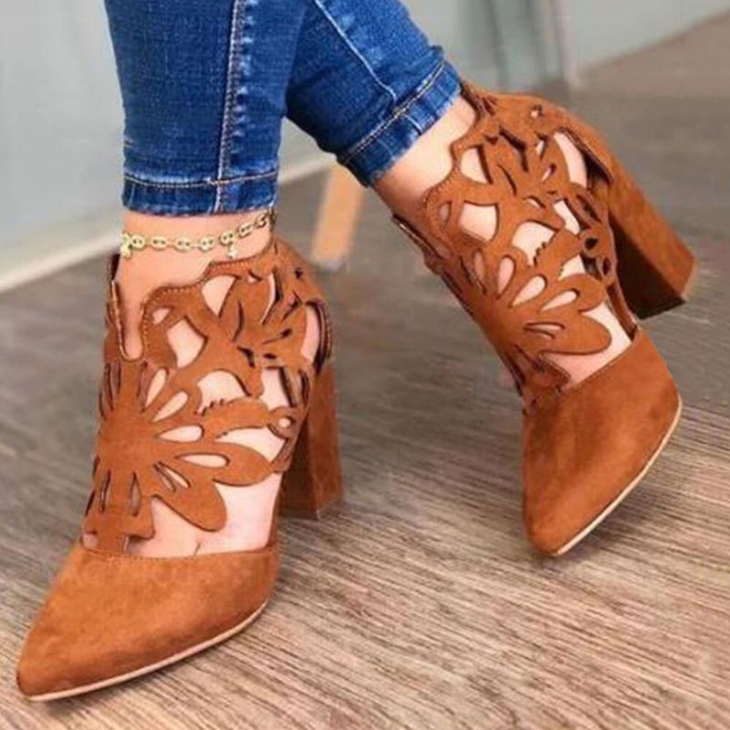 Plus Size Kobiety Hollow Design Szpiczasty Nosek Z Tyłu Na Suwak Casual Buty Na Wysokim Obcasie