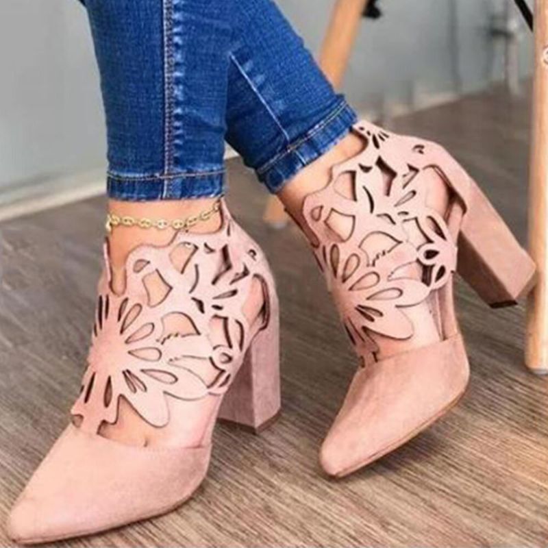 Plus Size Kobiety Hollow Design Szpiczasty Nosek Z Tyłu Na Suwak Casual Buty Na Wysokim Obcasie