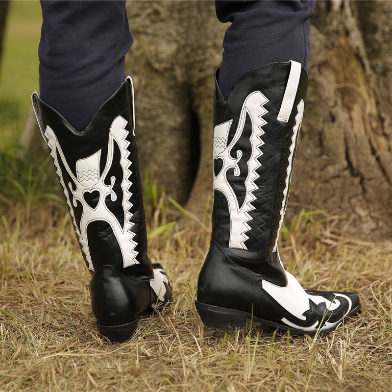 Plus Size Kobiety Pointed Toe Wzór Slip On Chunky Heel Cowboy Boots