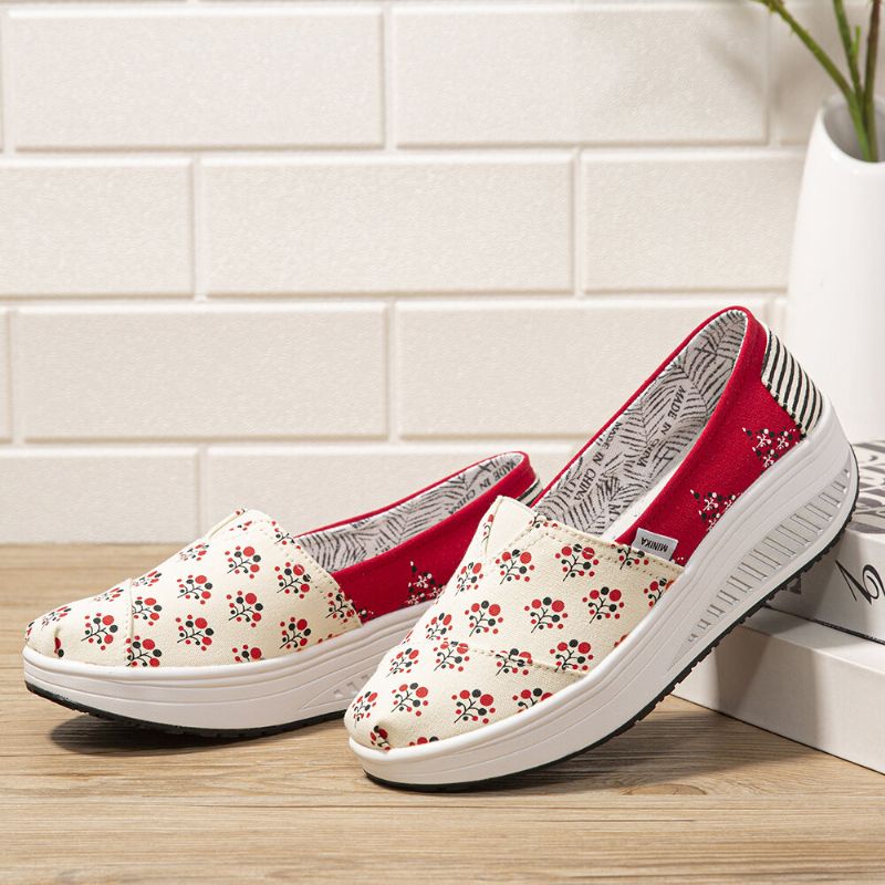 Dots Tree Printed Pattern Wygodne Płócienne Buty Do Chodzenia Rocker Sole Dla Kobiet