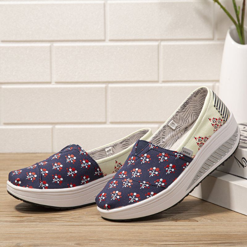 Dots Tree Printed Pattern Wygodne Płócienne Buty Do Chodzenia Rocker Sole Dla Kobiet