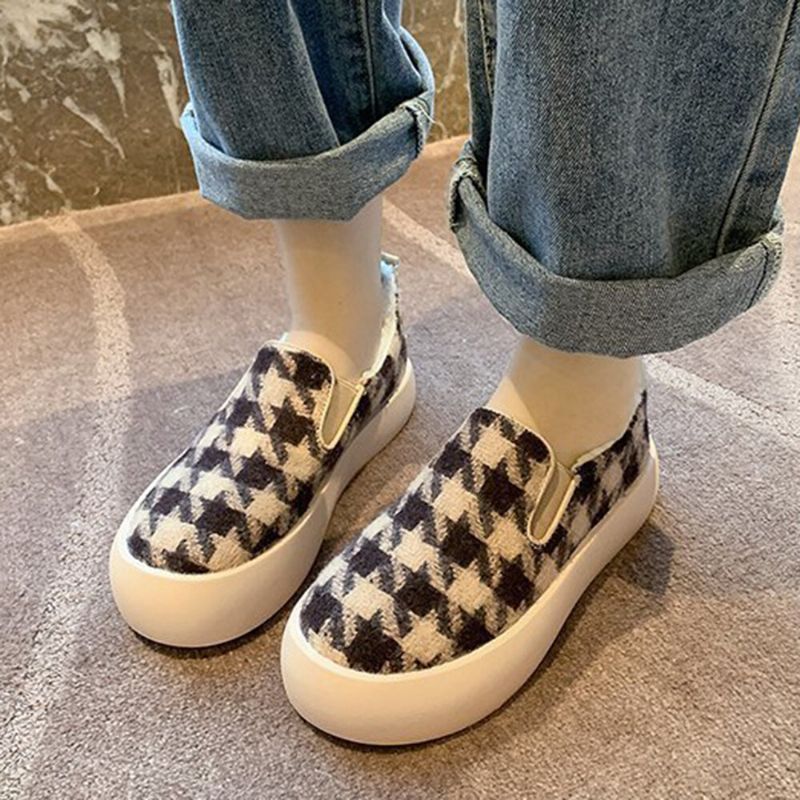 Kobiety Casual Pluszowe Houndstooth Ciepłe Buty Skate