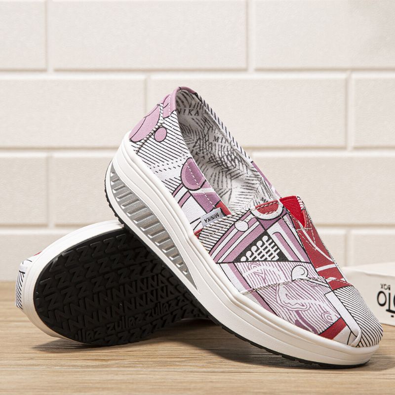 Kobiety Casual Print Cartoon Rocker Sole Slip-on Buty Do Chodzenia