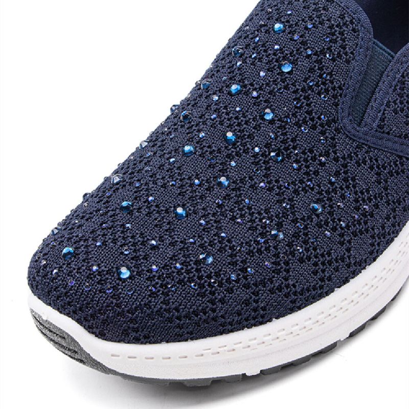 Kobiety Casual Rhinestone Oddychające Dzianinowe Miękkie Płaskie Trampki Do Chodzenia