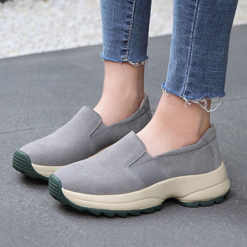 Kobiety Duży Rozmiar Casual Faux Suede Slip On Chunky Sneakers