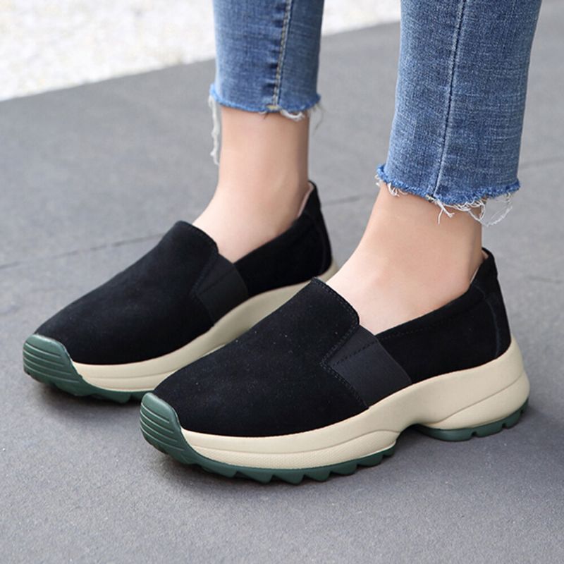 Kobiety Duży Rozmiar Casual Faux Suede Slip On Chunky Sneakers