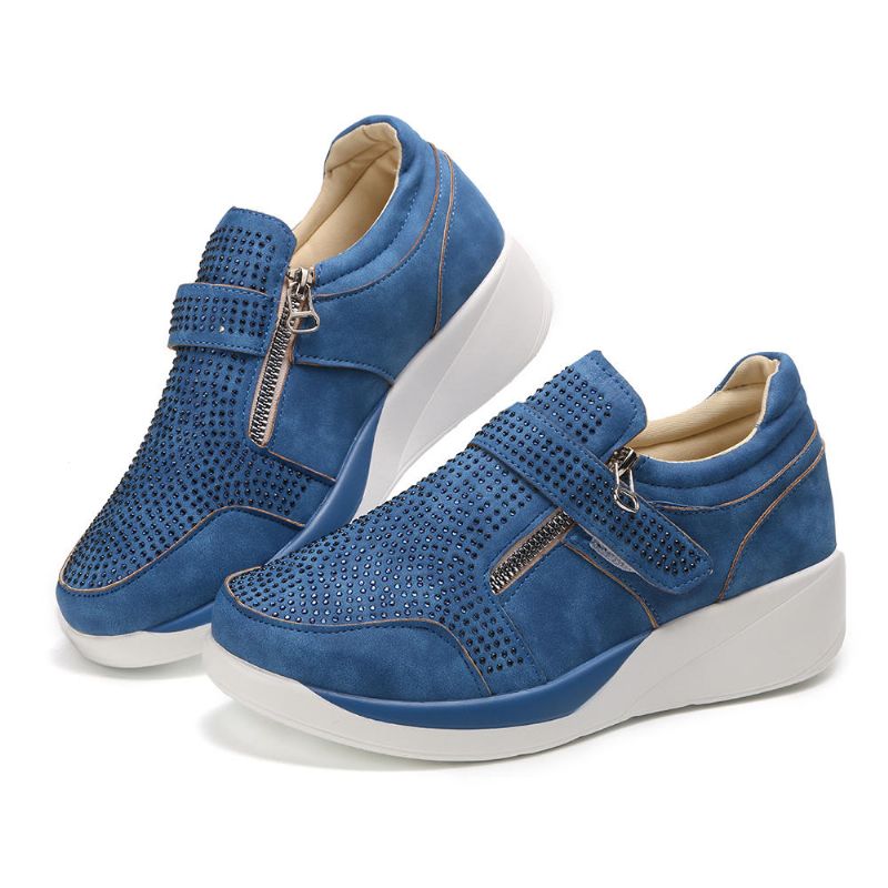 Kobiety Mesh Hook Loop Zipper Kliny Casual Sneakers