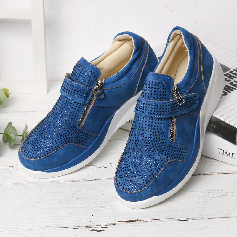 Kobiety Mesh Hook Loop Zipper Kliny Casual Sneakers