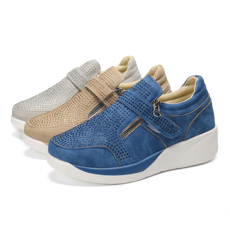 Kobiety Mesh Hook Loop Zipper Kliny Casual Sneakers