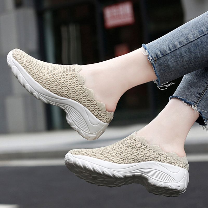 Kobiety Mesh Solid Color Platform Backless Buty