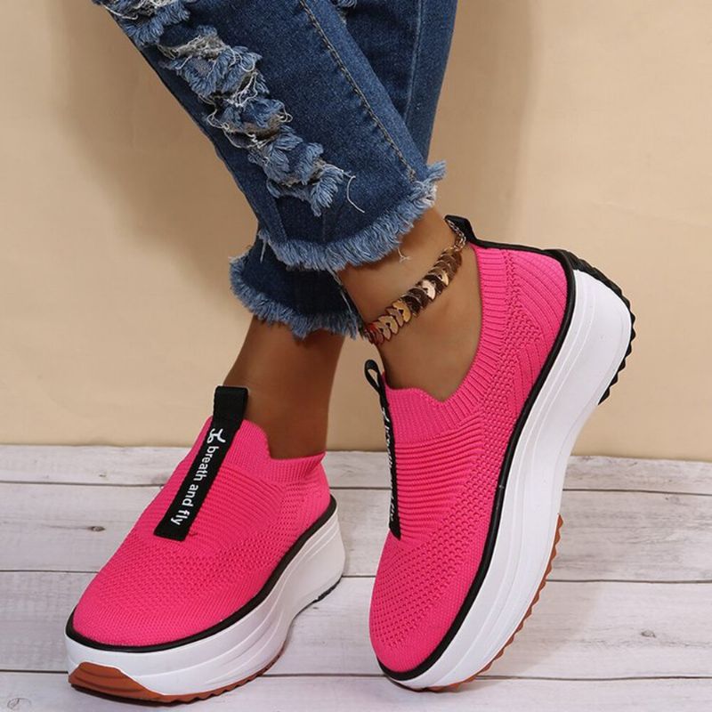 Plus Size Damskie Casual Elastyczne Slip-on Wygodne Oddychające Trampki Na Platformie