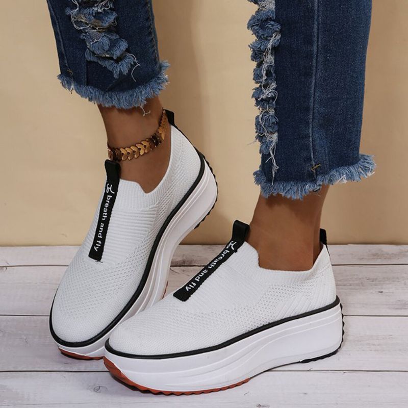 Plus Size Damskie Casual Elastyczne Slip-on Wygodne Oddychające Trampki Na Platformie