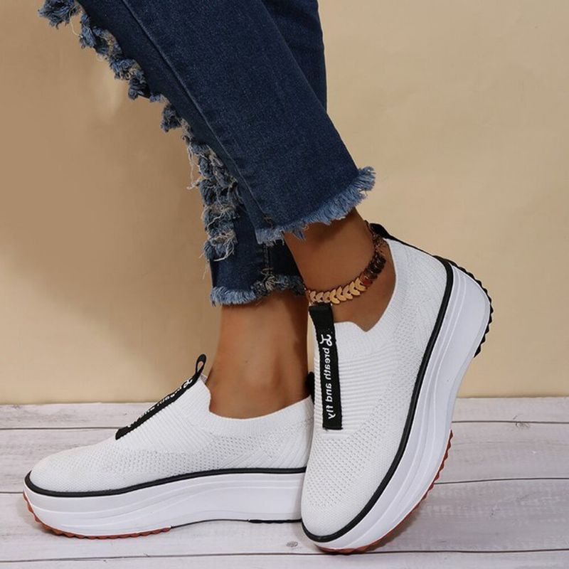 Plus Size Damskie Casual Elastyczne Slip-on Wygodne Oddychające Trampki Na Platformie