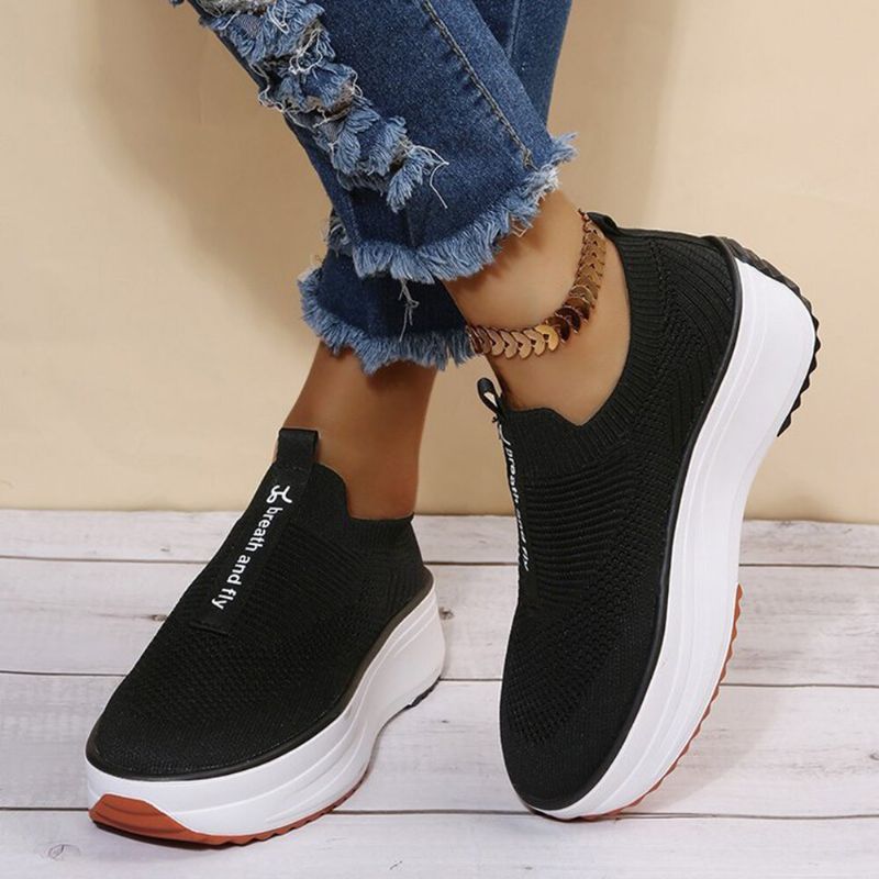 Plus Size Damskie Casual Elastyczne Slip-on Wygodne Oddychające Trampki Na Platformie