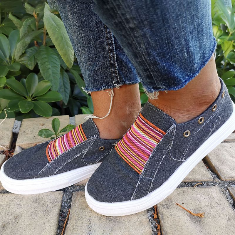 Plus Size Kobiety Casual Slip On Płaskie Denim Brezentowe Buty