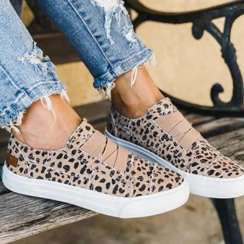 Woemn Leopard Printing Elastyczna Opaska Na Co Dzień Płócienne Płaskie Buty